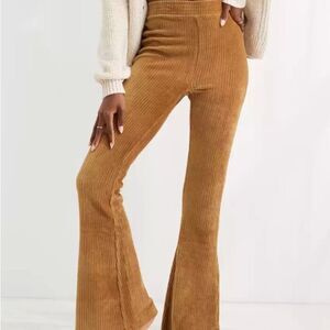 Aerie Small Groove On Ribbed Velour Flare Pants Gold/Copper Bellbottom Boho Soft